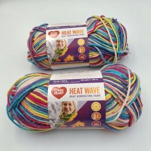 (2) Red Heart Yarn HEAT WAVE  Wild Bloom Yarn 164 yds Skeins Beach Ball New